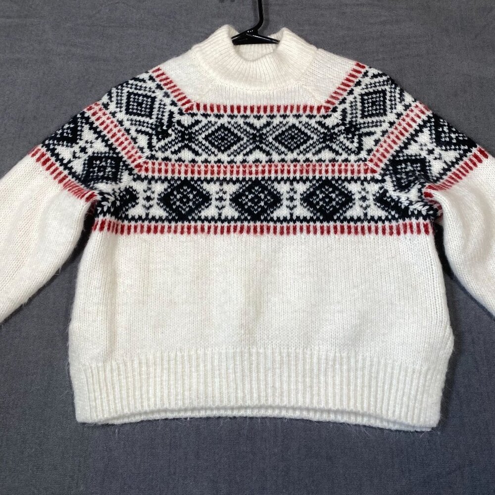 Abercrombie & Fitch Fair Isle Knit Sweater White/Red/Navy Wool Blend Womens XS
